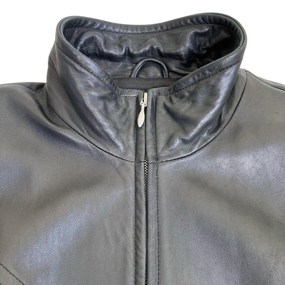 Preston & York Vintage Y2K Black Leather Zip-up Jacket Boxy Fit Mock Neck Sz XL - Picture 5 of 16